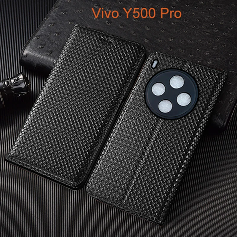 

Grass Mat Genuine Leather Flip Case For Vivo Y500 Pro Phone Cover Card Cases Scratch Proof