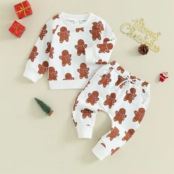 Toddler Girls Christmas Sweatshirt Sets Long Sleeve Gingerbread Print Sweatshirt Tops Drawstring Pants Sets Xmas Baby's Sets