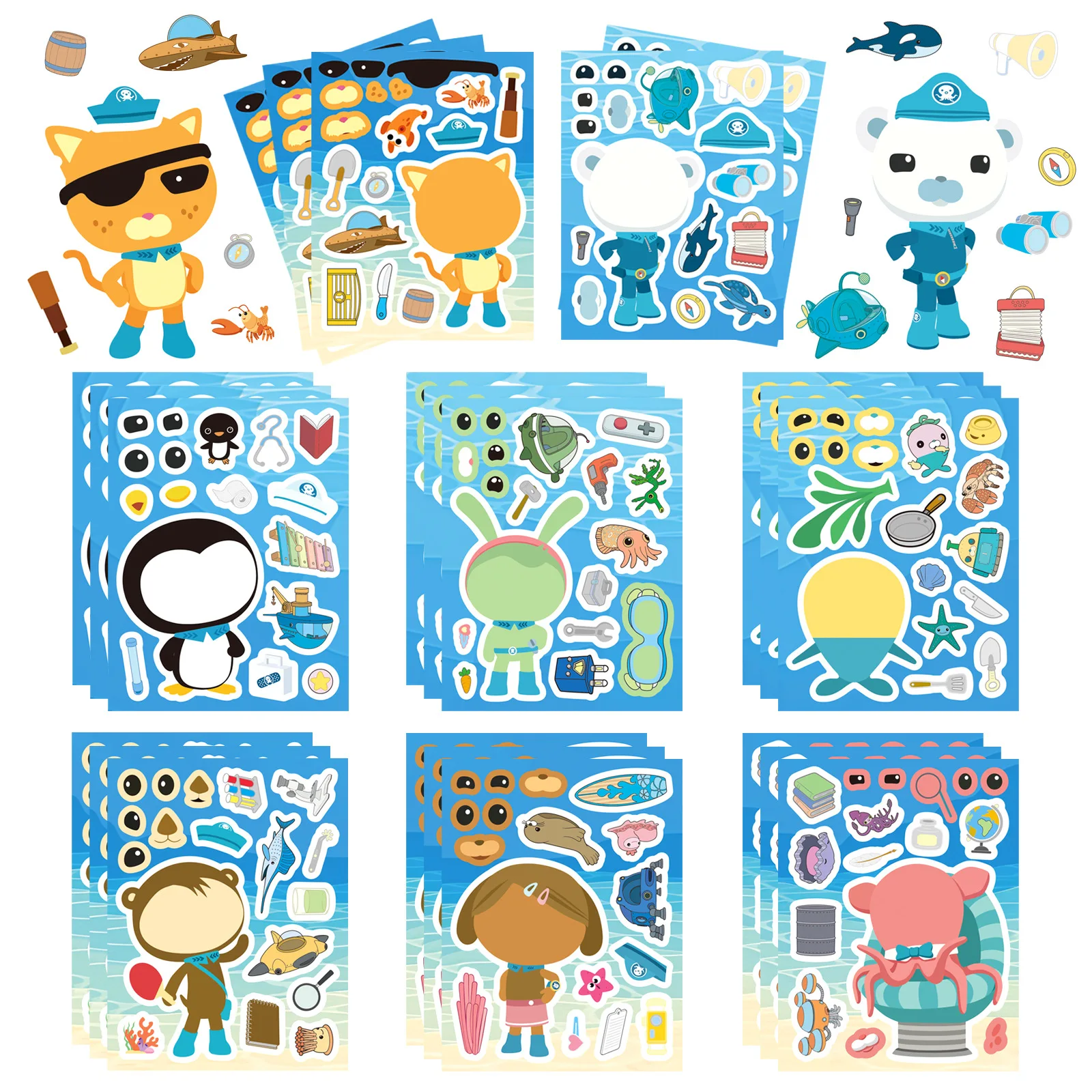 8-16-24Pcs Hand Drawn Cartoon Make Face Stickers DIY Waterproof Decals for Journal Laptop Phone Gift