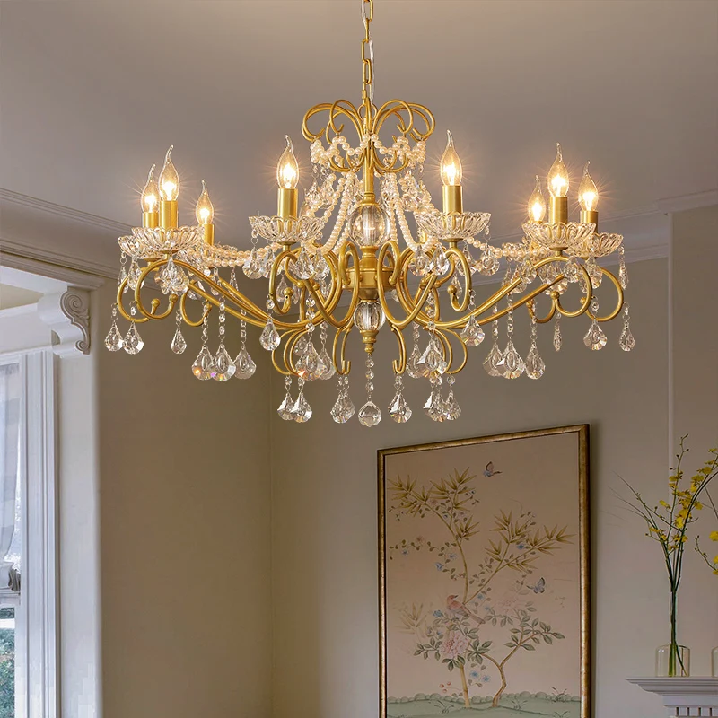 

Medieval crystal chandelier pearl living room lamp light luxury master bedroom simple American art dining room new European