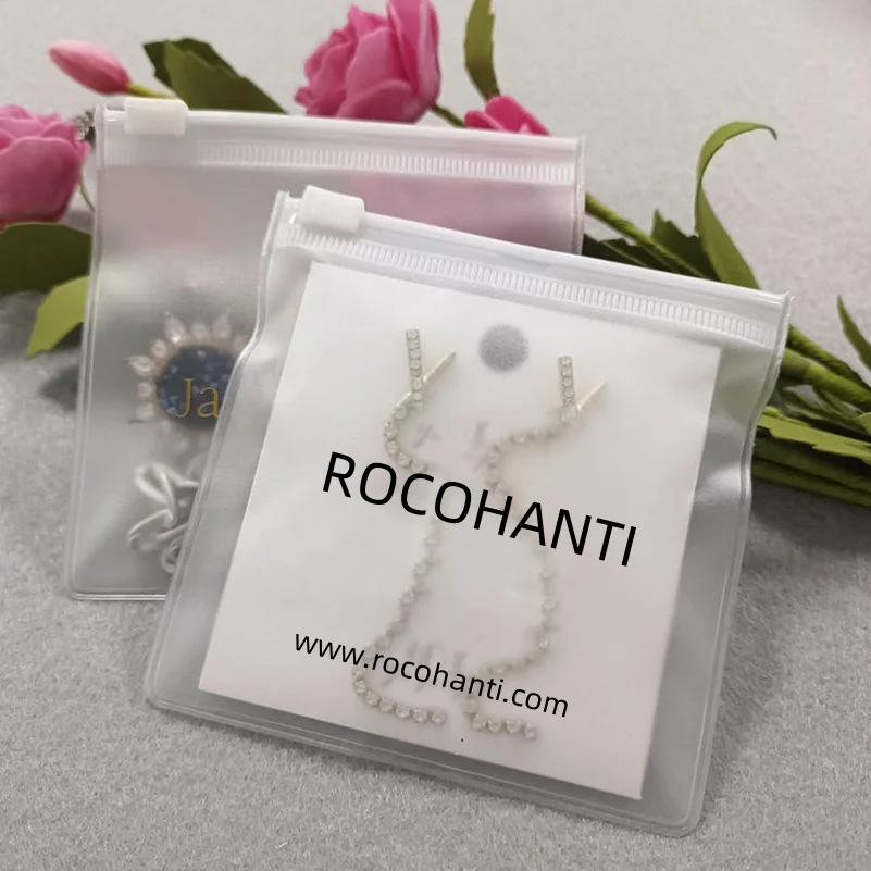 100pcs Custom logo printed PVC frosted matt mini zip plastic bag zipper closure clear pouch for jewelry earring necklace packing