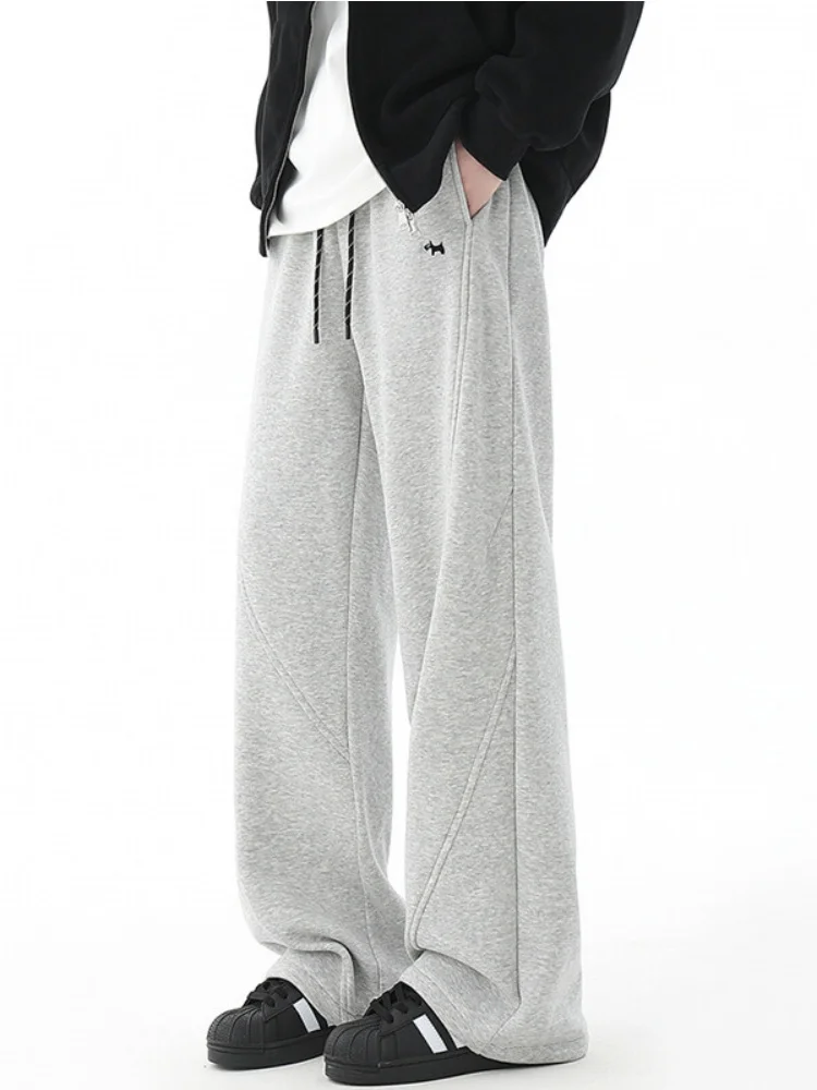 

ay Fce Lined Thiened Winter Sports Pants Men's Loose Straight Leg Drapey Wide Leg American Sle Knife Pants