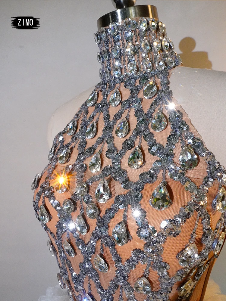 Biała długa sukienka cekinowa kryształowa dwuczęściowa seksowna celebrytka wesele impreza klub urodziny stroje świętowanie drag queen sceniczny