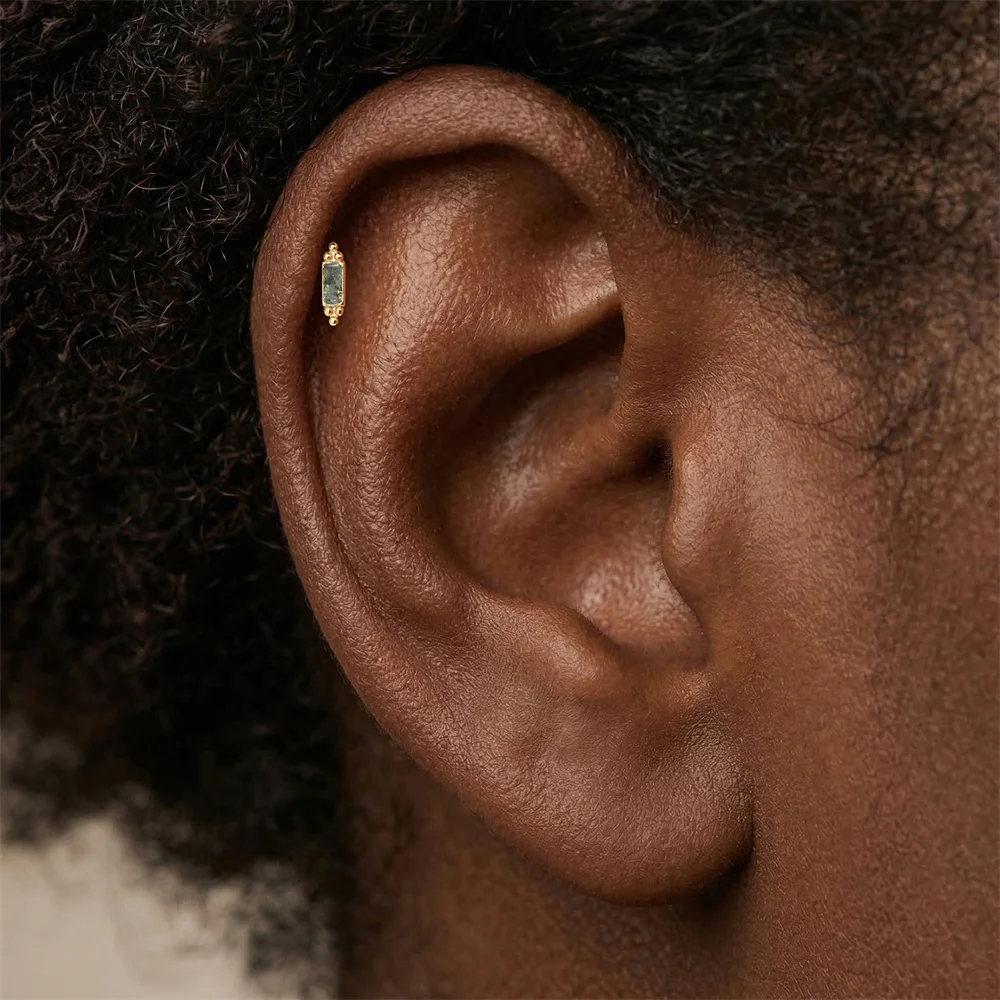 CANNER 1 Stück Sommer Natürlicher Wassergras-Achat Pferdeauge 925 Sterling Silber Flachkopf Piercing Ohrstecker für Damen INS Ohrring – Detail 15