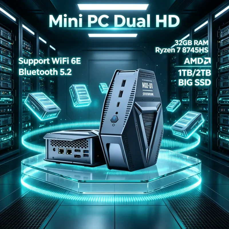 Value-packed Sleek Mini Gaming PC R7 8745HS WiFi6 Type-C HD DP 2DDR5 4USB3.2 2.5G Dual Ethernet Win11 Portable Daily Desktop