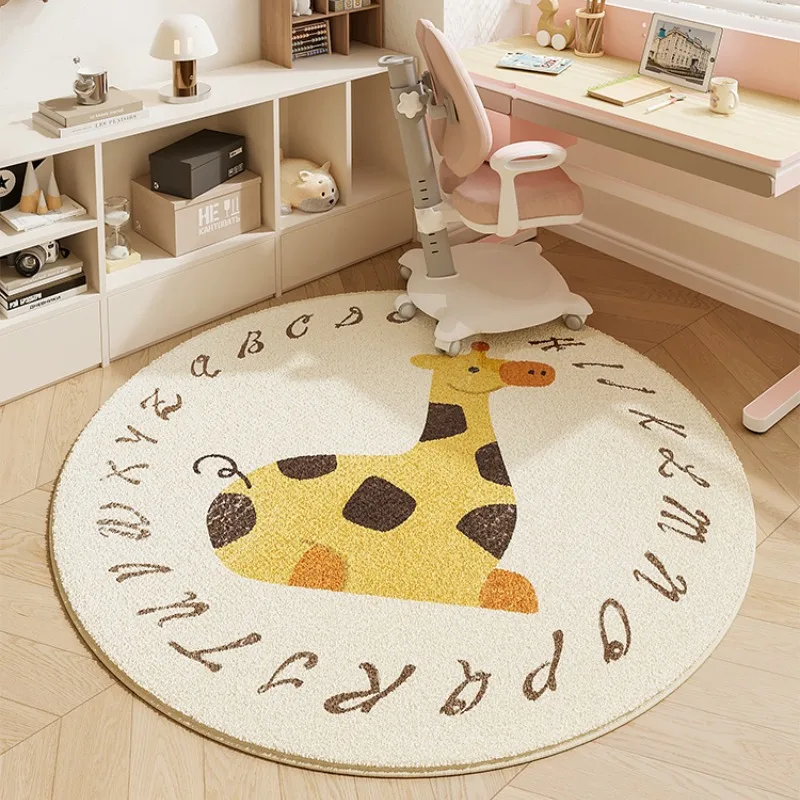 

Round Children's Bedroom Rug Cute Cartoon Living Room Carpet Animal Letter Pattern Large Area Carpet Beige Plush Soft Rugs Ковер