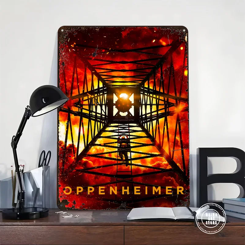 Oppenheimer Movie Poster Retro 3D Printed Metal Signs Customized Wall Hanging Gift for Vintage Home Decor Ornaments Coffee Bar