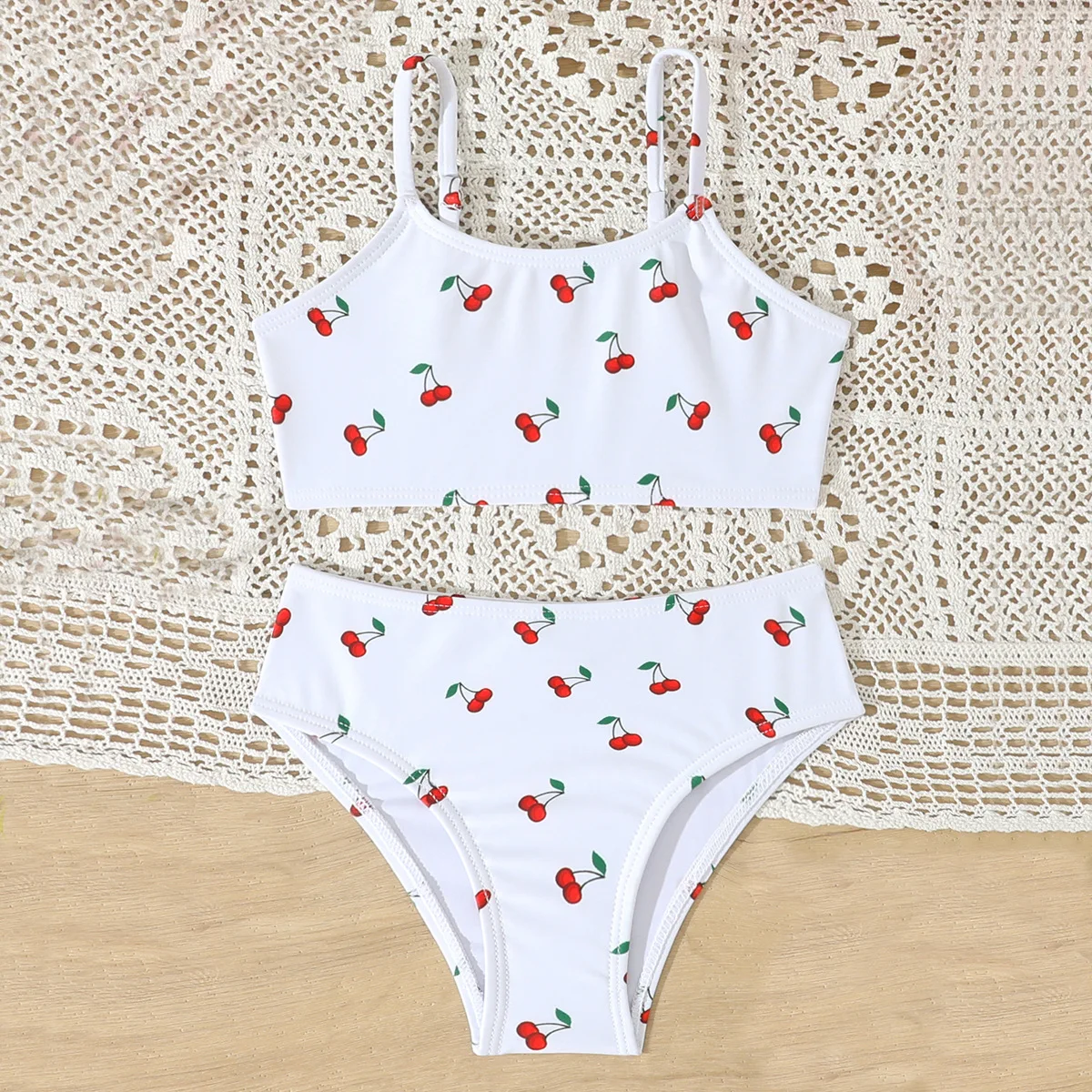 

Girls Two Pieces Cherry Floral Print Bikini Kids Infant and Toddler High Waist Swimsuit 4-5 Years Children's Bathing Suit Pink