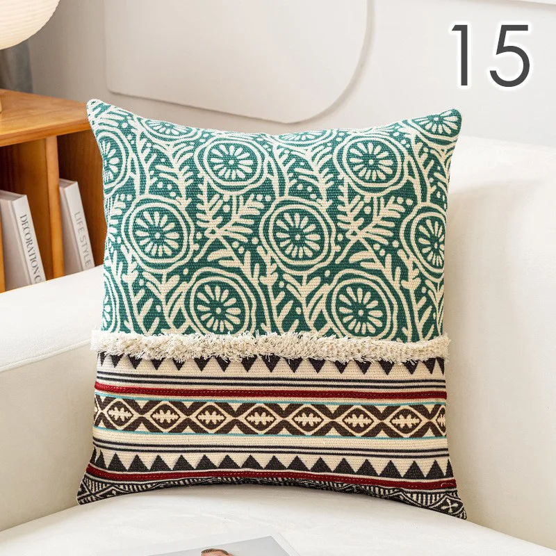 Bohemia Embroidery Cushion Cover Brown Boho Ethnic Style Geometric Floral Pillow Cover With Tassels 45x45cm Home Decor