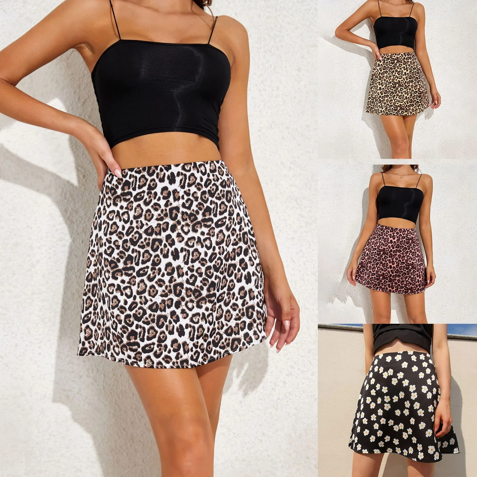 

Summer Pink Leopard Print Satin Women Skirt Punk Cool High Fashion Street Sexy Mini Skirts Back Zipper Casual Slim Chic Vestidos