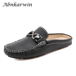 Half Shoes For Men Mules Slip On Shoes Slippers Summer Casual Loafers Flats PU Leather Luxury Brand Designer