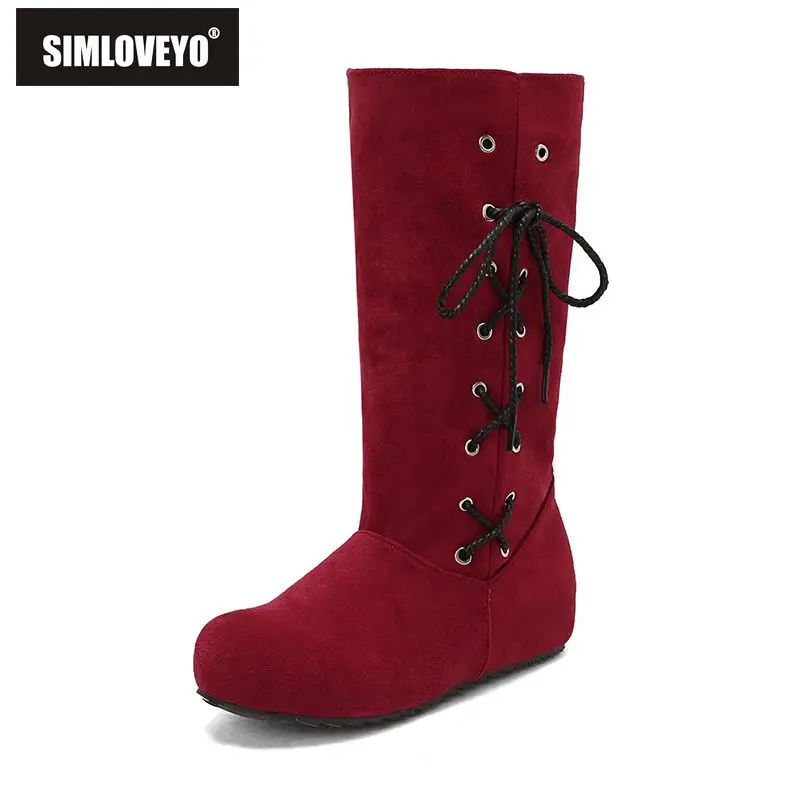 

SIMLOVEYO2025 Новые повседневные ботинки до середины икры для девочек с круглым носком и блочным каблуком 3 см на платформе без шнуровки с поясомБольшой размерыБольшой размер 41 42 43 Осень