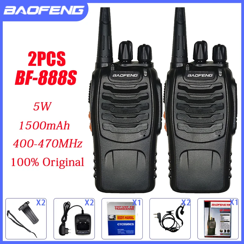 ウォーキートーキー-ポータブル無線機,2ユニット,5W,Baofeng-BF-888S mAh,uhf,1800-400 MHz,オリジナル,470