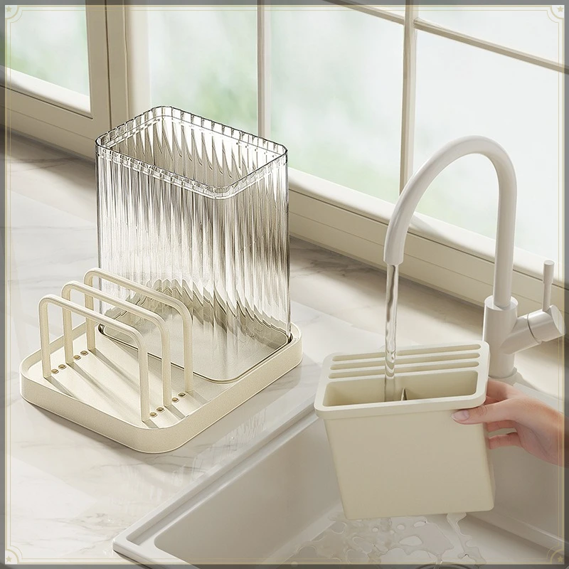 Countertop Knife Holder Cutting Board Rack Drainable Strong Load Bearing Multifunctional Kitchen Utensil Storage Organizer Rack