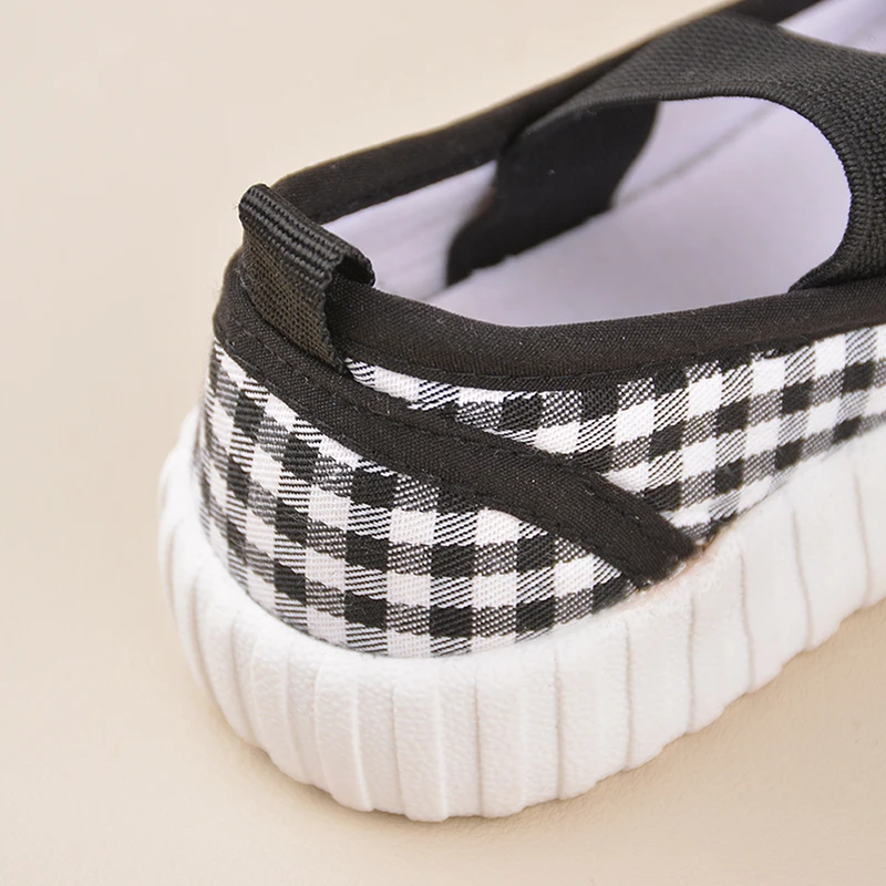 Plaid Casual Children\'s Canvas Shoes Girls Simple Style Lovely Low-top Elastic Unisex Indoor Sneakers ED7008