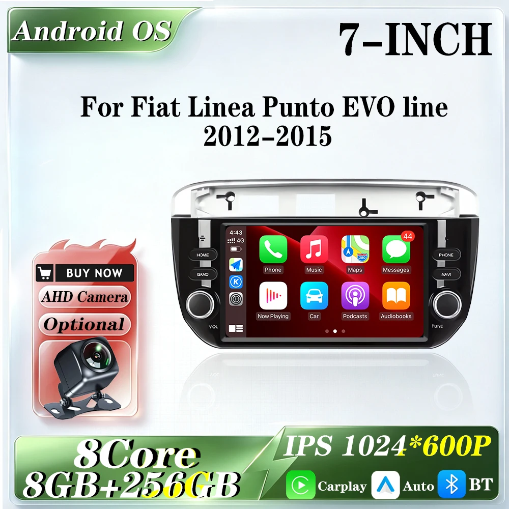 7inch CarPlay Auto Android 16 For Fiat Linea Punto EVO line 2012-2015 Car Radio Navigation 4G WIFI Bluetooth Tools BT DVR