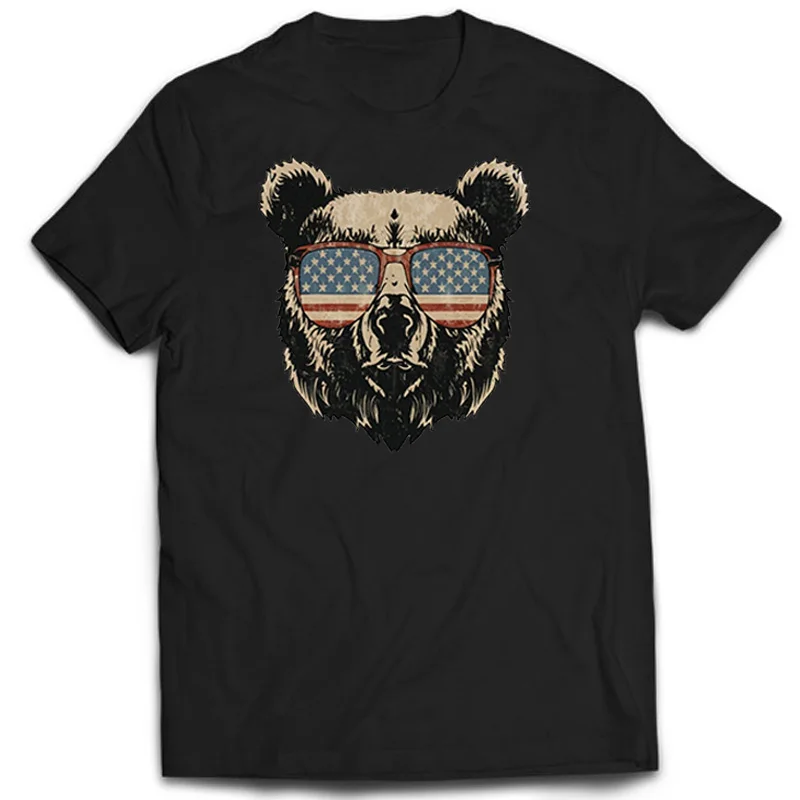 

Bear With American Flag T-shirt Casual Harajuku O-Neck Streetwear Hip Hop Vintage Short Sleeve 100% Cotton Daily Fashion Tops