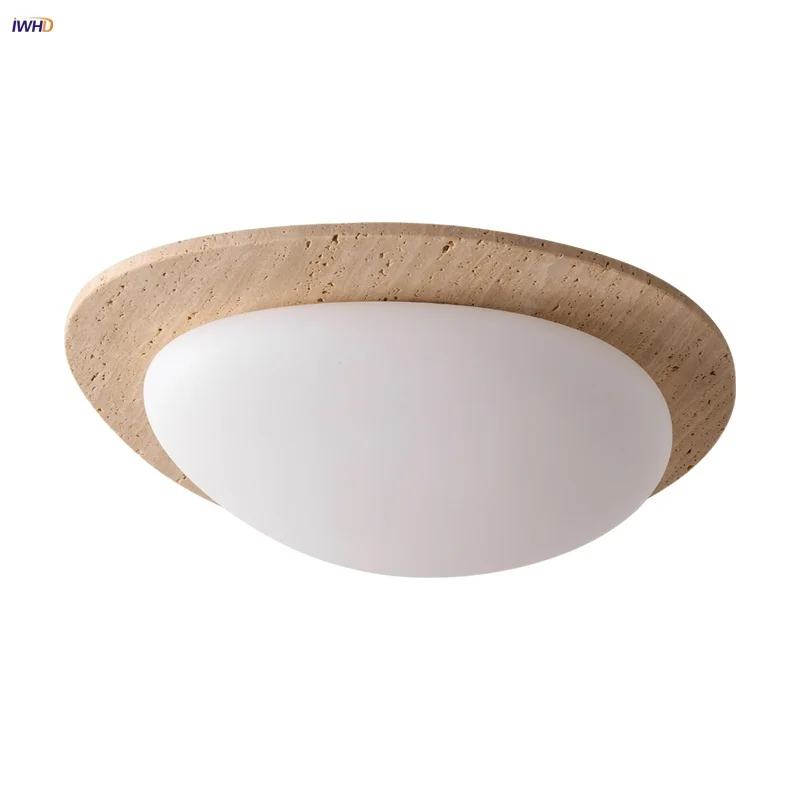 

IWHD White PE LED Ceiling Light Fixture Bedroom Reading Corridor Wabi Sabi Yellow Cave Stone Home Decor Plafond Lamp Flush Mount