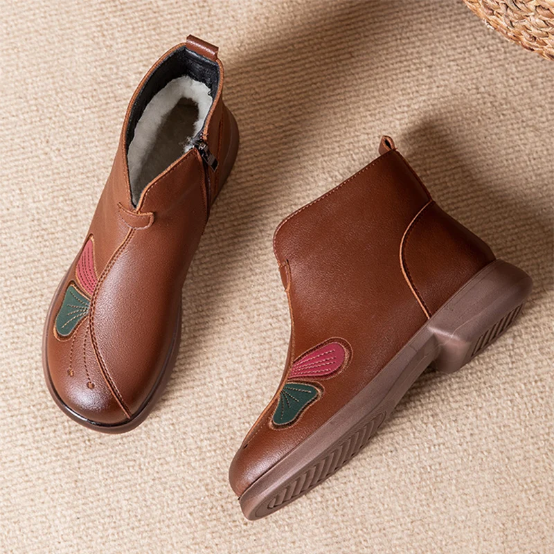 الأغنام الفراء الشتاء أحذية النساء الثلوج الأحذية الدافئة أفخم شقة السيدات حذاء من الجلد الشتاء حذاء للأمهات حجم كبير 42 D674