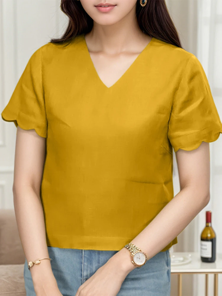 ZANZEA Summer Women Elegant Blouse 2025 Fashion Short Puff Sleeve Shirts Tunic Tops Casual Loose Solid Color OL Blusas Femininas