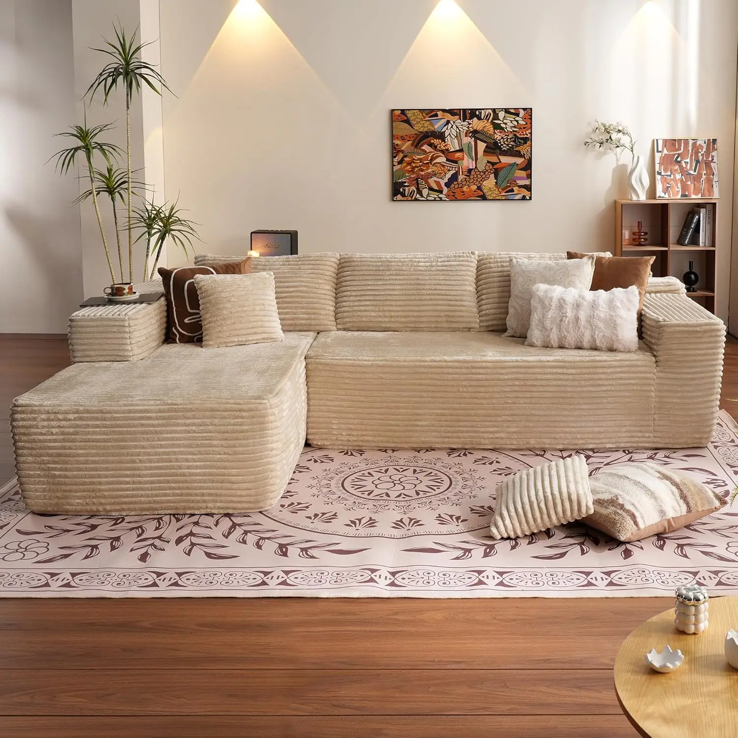 Sofá seccional Cloud de 104" con chaise en forma de L, sofá modular moderno con asiento profundo, beige (tela de pana de felpa)