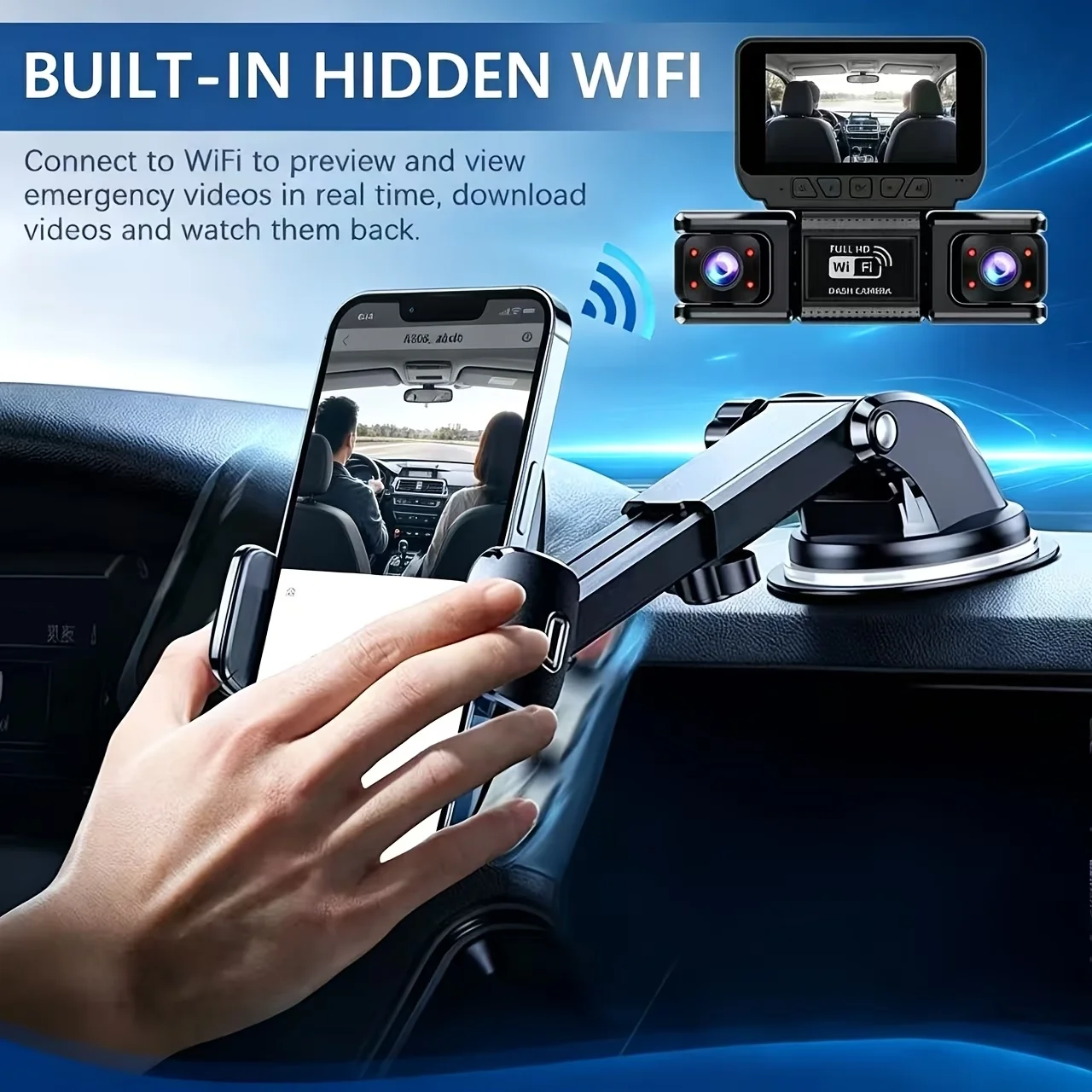 3/4-Channel Dashcam, Optional Rear Camera, Wi-Fi Support, Four Recording Modes (Front, Left, Right, Rear), 1080p Full HD Resolution, DVR Video Playback, G-Sensor Emergency Lock Feature, Easy Installation