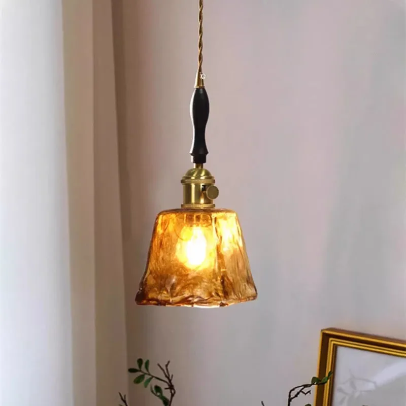 Modern Minimalist Pendant Lights Copper Glass LED Suspension Luminaire Bedroom Bedside Cafe Bar Counter Embellish Light Fittings