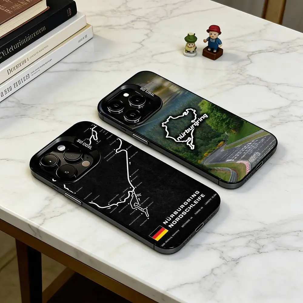 

N-Nurburgring Sport Car Phone Case For iPhone 17,16,15,14,13,12,11 Plus,Pro Max,XS,Colored Silver Plated Inside Cover