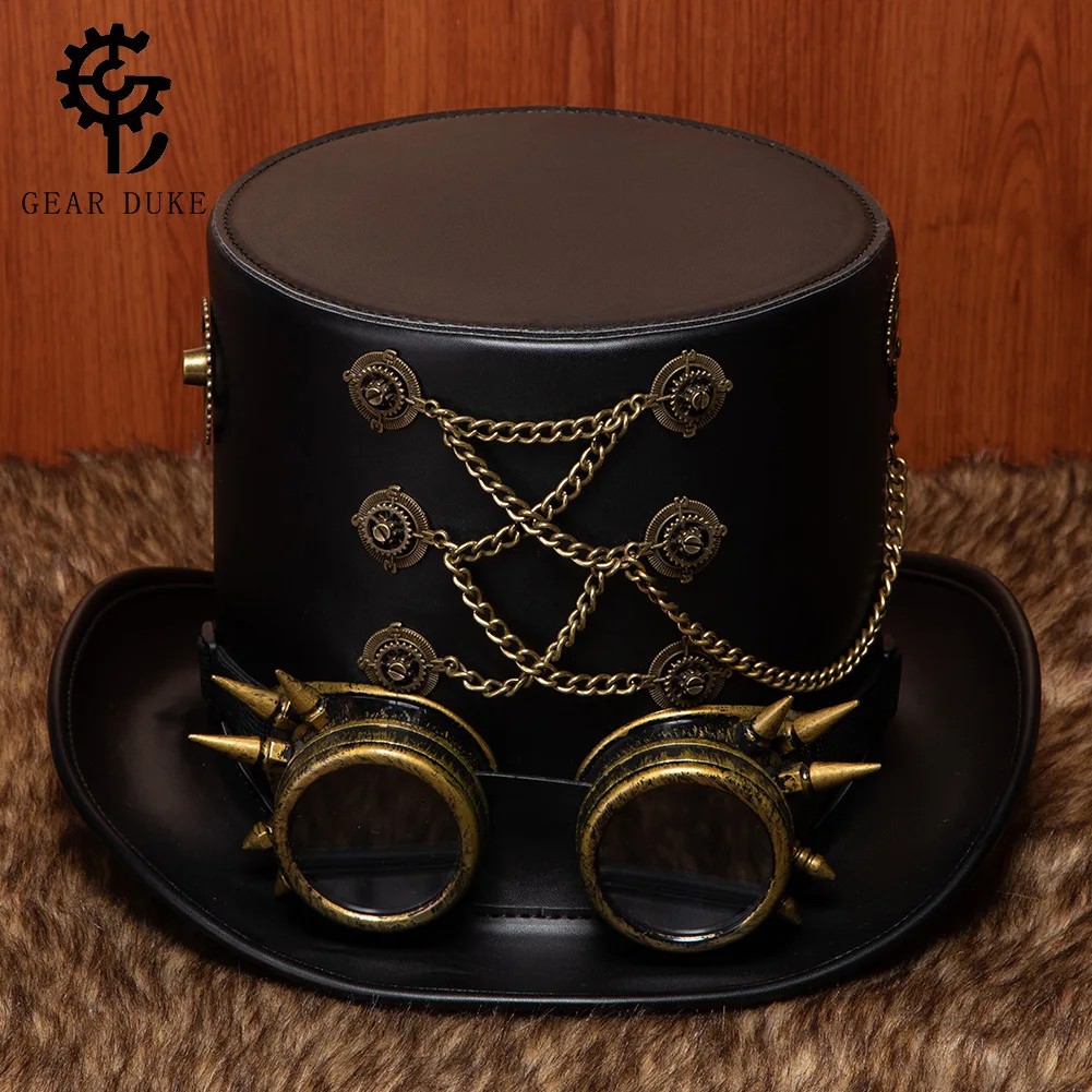 steam-industrial-retro-pu-gentleman's-hat-halloween-festival-party-cosplay-stage-performance-high-top-short-brim-flat-brim-hat