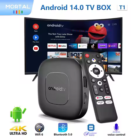 Android14 Voice Control Smart TV Box Mortal T1 WIFI6 Home Theater AllwinnerH313 Bluetooth 4K HDR Netflix YouTube Fast streaming
