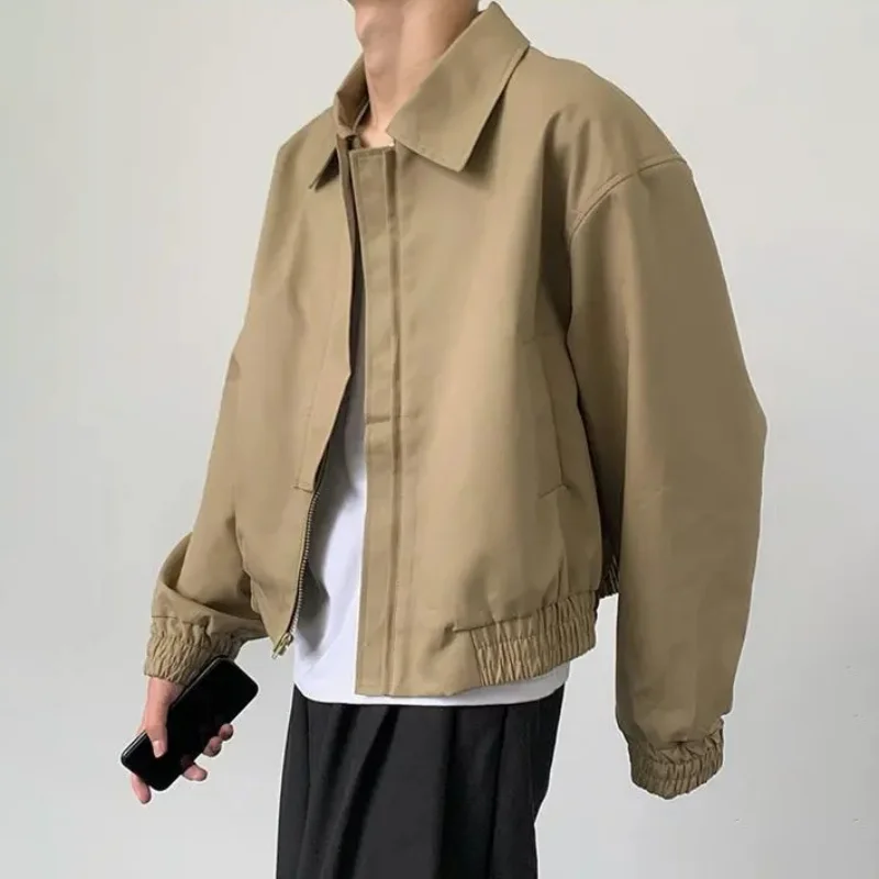 Autumn Broad Shoulder Pilot Jackets Niche High Class Thin British Vintage Loose Coats Men\'s Casual Lapel Short Baseball Tops