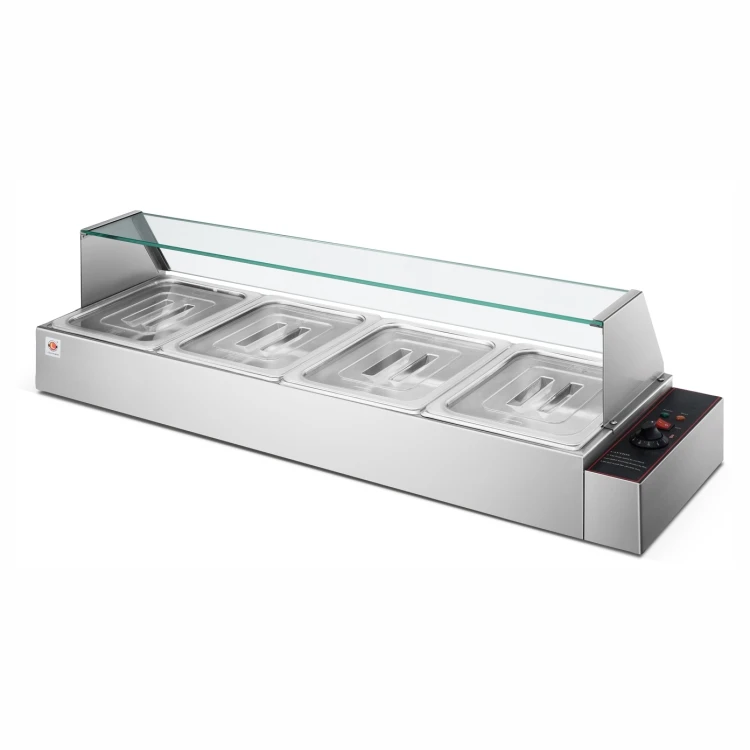 

Stainless Steel Countertop 4-Pan Glass Electric Hot Food Warmer Bain Marie Display For Catering For Hotel Restaurant Supplies