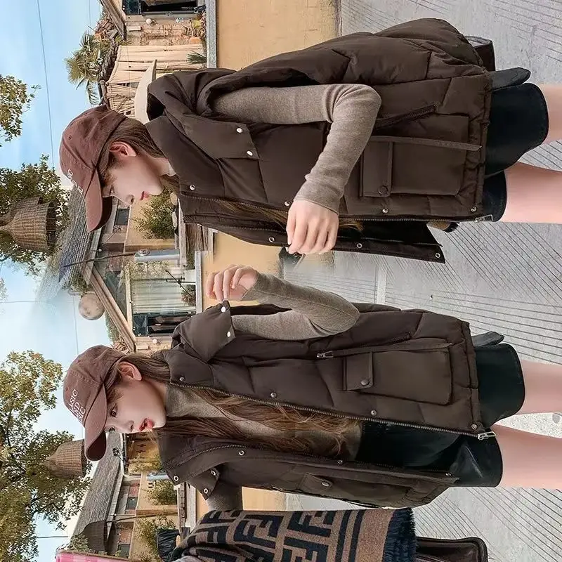 

Корейская куртка без рукавов, женская осенне-зимняя новинка, пуховый хлопковый жилет, пальто, женские парки с капюшоном, модная верхняя одежда, короткий жилет, топ