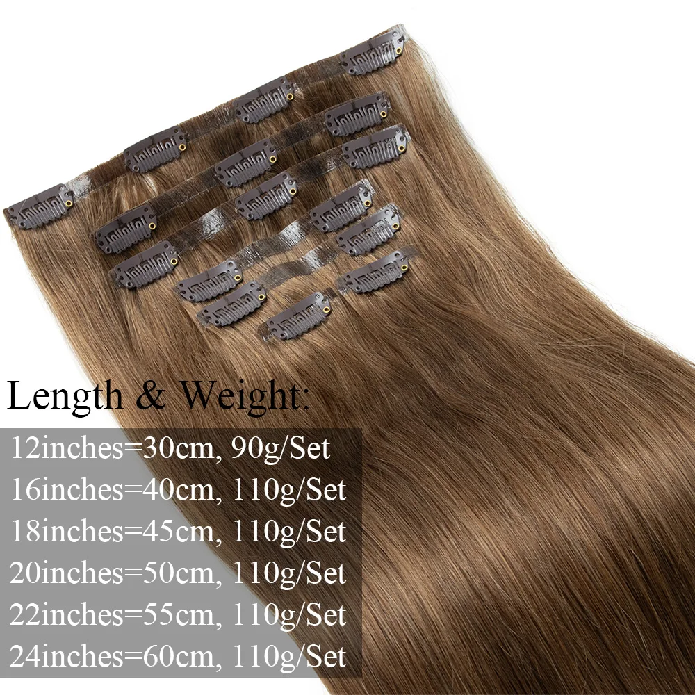 Invisible Clip Ins Hair Extensions Human Hair Black Blonde Brown Injected Seamless PU Weft Clip in Hair Extensions 7pcs/Set