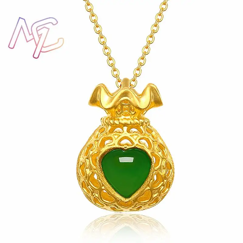 Zielony Naturalny Jadeit Szczęśliwy Wisiorek w Torebeczce Naszyjnik Akcesoria Modowe Amulet Prawdziwa Biżuteria Szczęśliwy Projektant Vintage Urok — zdjęcie 3