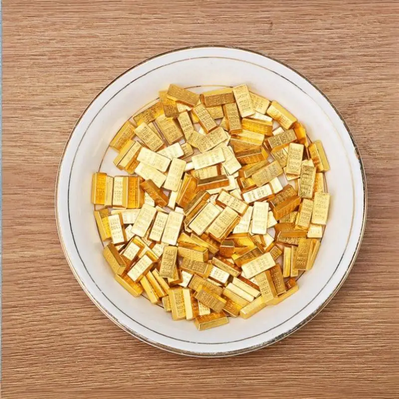 Gold Feng Shui Wealth Charms 100PCS Mini Plastic Dollars Ingots Melon for Office Table Prosperity Decor Gifts
