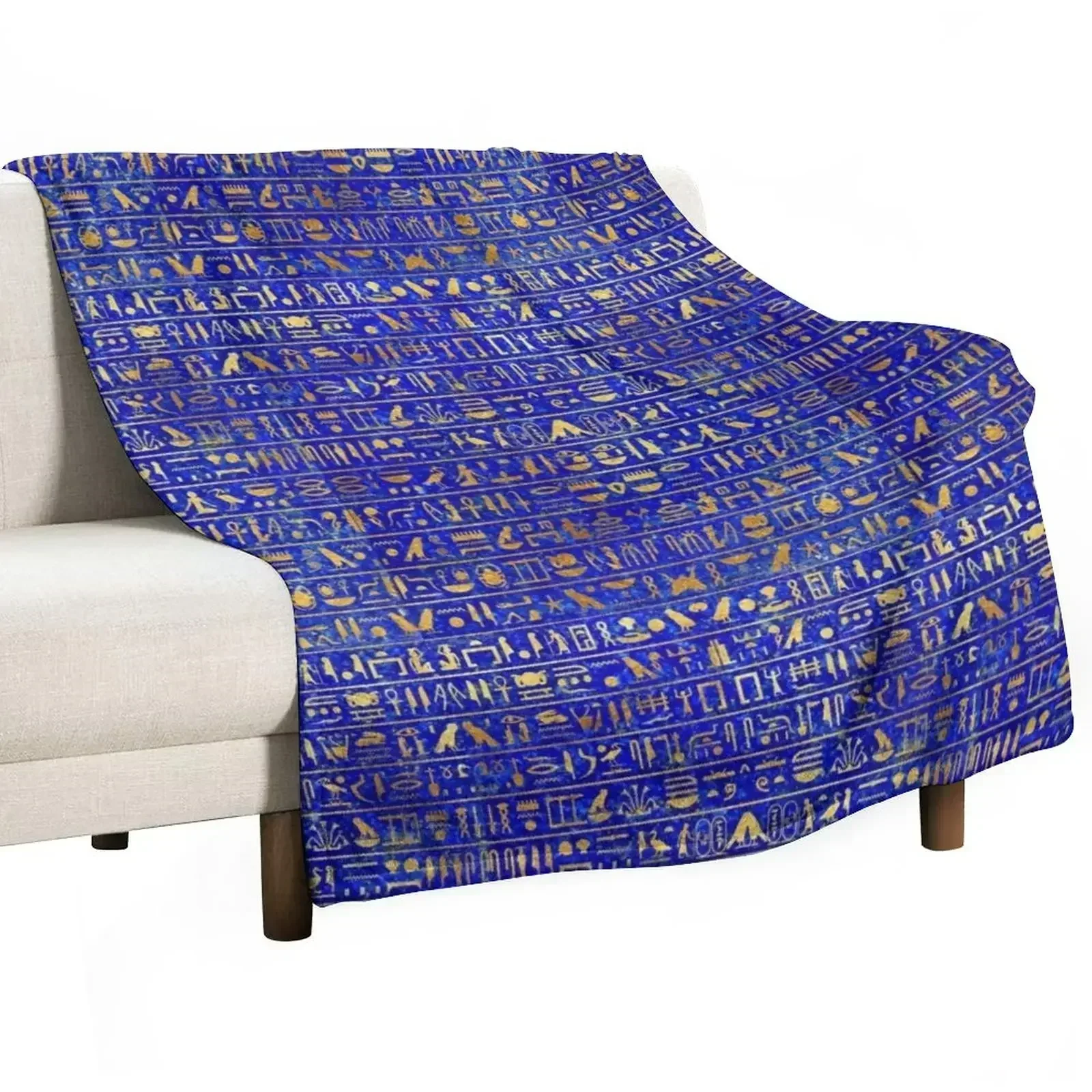 

Blue Lapis and Gold Hieroglyphics Mask Throw Blanket Winter beds Plush Sofa for babies Blankets