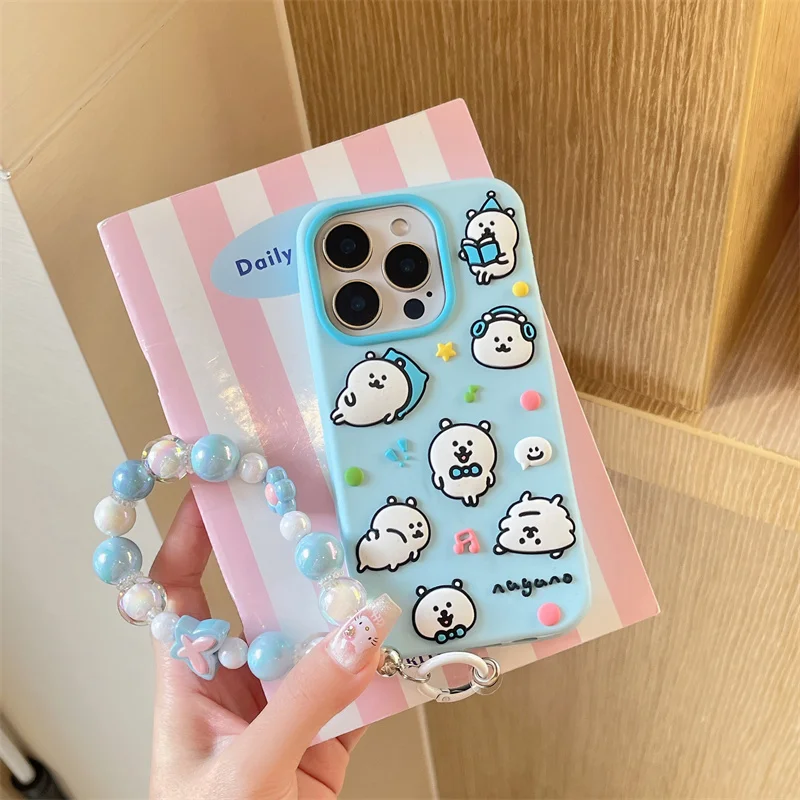 

3D Butterfly Chain phone case for iPhone 12 13 14 Pro Max 15 16 Pro 14 15 Plus Cute and funny bear silicone soft protection case