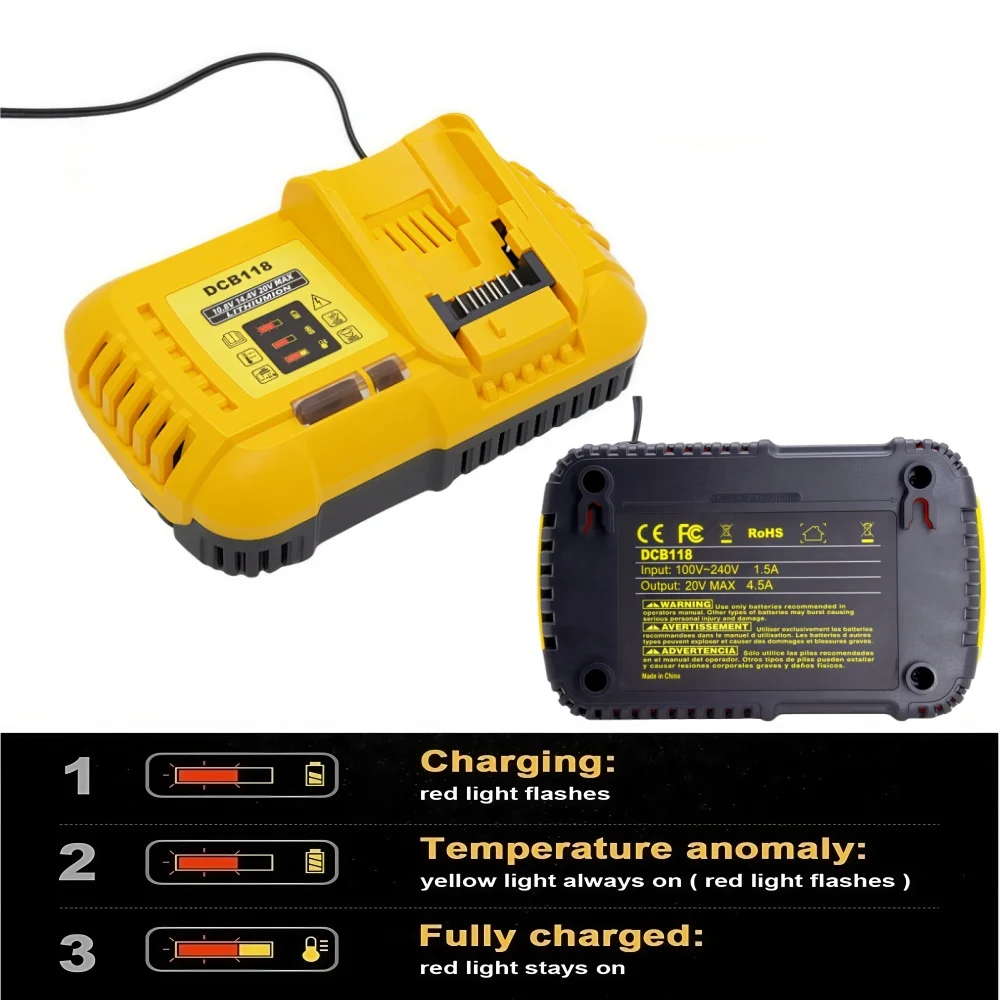 DCB118 12 فولت 14.4 فولت 18 فولت 20 فولت ماكس 4.5A ليثيوم أيون شاحن سريع ل ديوالت فليكس فولت 20 فولت/60 فولت ماكس بطارية DCB120 DCB200 DCB609 DCB115 DCB112 #1