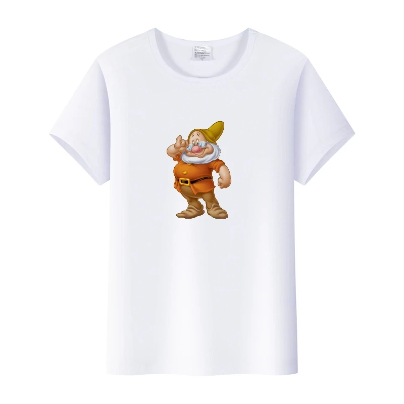 Fashion Disney Cartoon Women Tees Seven Dwarfs Shirt Men Summer Tops Aesthetic White T-Shirts 2000s Clothes Y2k Goth Mens Blouse