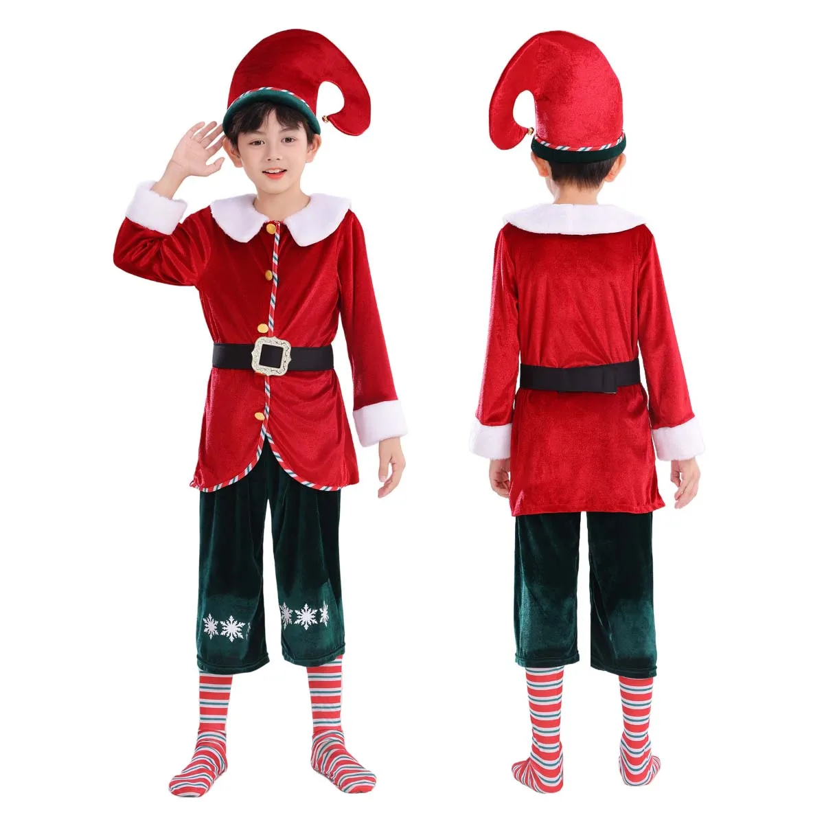 2025 Festive Cosplay Performance Kid Christmas Elf Costume for Boys Girls