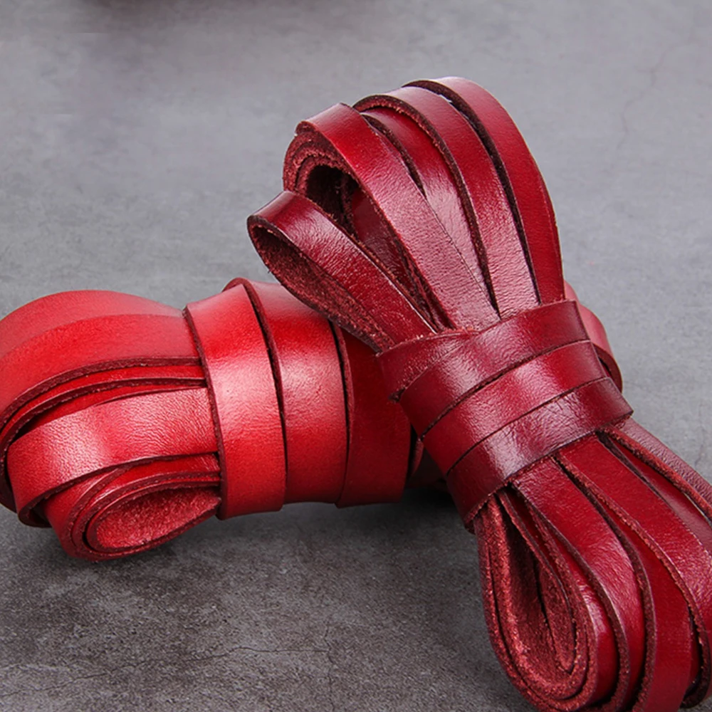 1/2/3/4/5/6/8mm 2meter Red Retro Coffee Cow Leather Strap Findings Flat/Round Leather Cord String Rope DIY  Bracelet Making