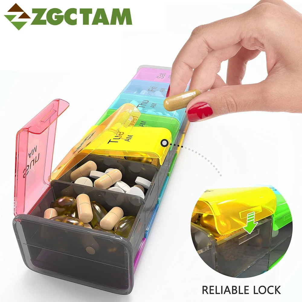 

Weekly Pill Organizer with AM PM Large Compartments Big Pill Case for Supplements Jumbo Pill Holder for Vitamins Supplements