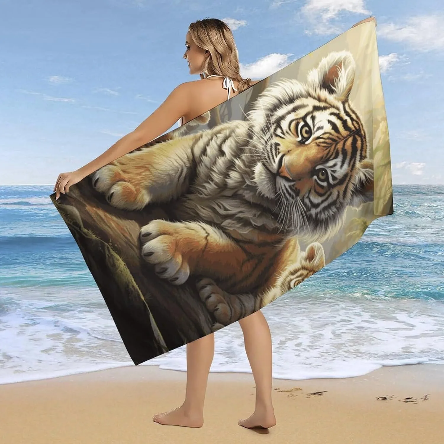 

Cute Tiger pattern Beach Towel for Family stuff friend Gift Quick-Dry Sand free For Bath Yoga Tourism Beach Camping Swimming GYM