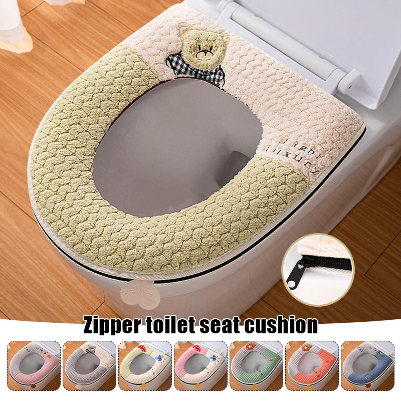 Toilet Mat Zipper Toilet Seat Cushion Soft Closestool Bathroom Plush Embroidered Four Seasons Universal Toilet Seat Pu Cover