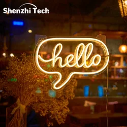Hello Neon Sign USB LED Neon Lights, Atmosphere Decoration Lamp for GiftChristmas Birthday Backdrop Bacelorette Party Home Decor