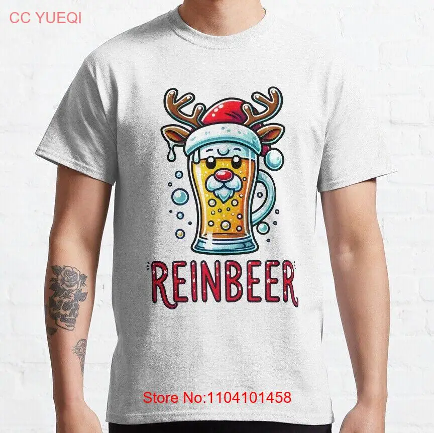 Funny Reinbeer Christmas With Santa Hat And Antlers - Holiday Beer Lover T-shirt