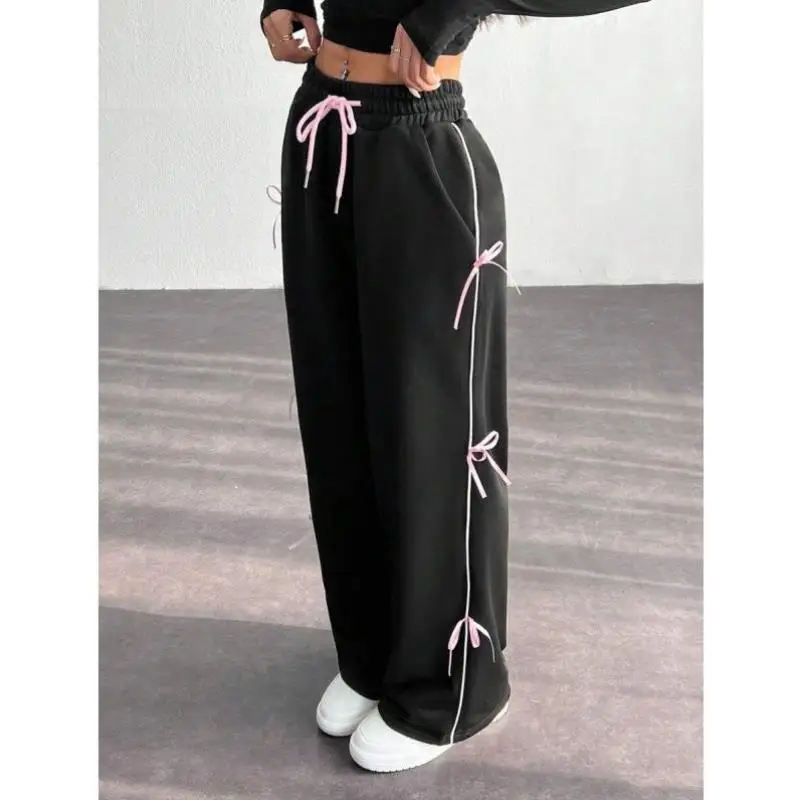 

aduation Knot Women's Workwear Pants School Return Cross-Border Decorative Ties Nine-Piece Length Vintage Sle