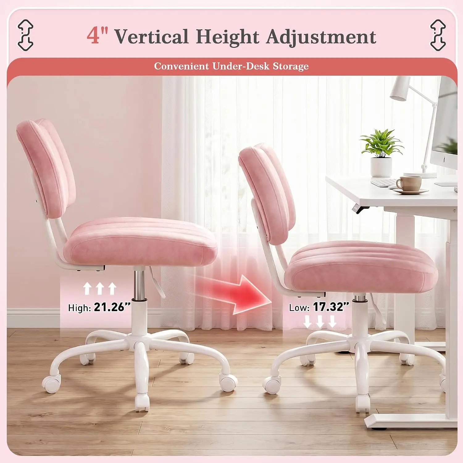 Velvet Vanity Chair with Bow Backrest & Height Adjustable,Bedroom view 4