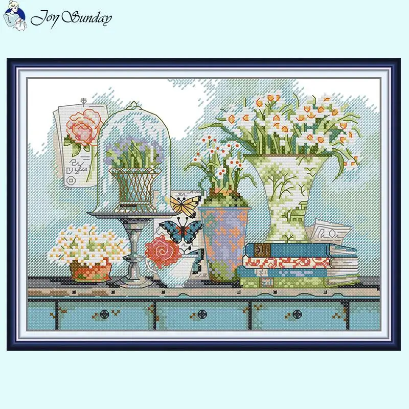 Garden Collection DIY Floral Pattern Cross Stitch Kit 14CT 16CT 11CT White Printed Canvas Embroidery Set DIY Dining Room Decor